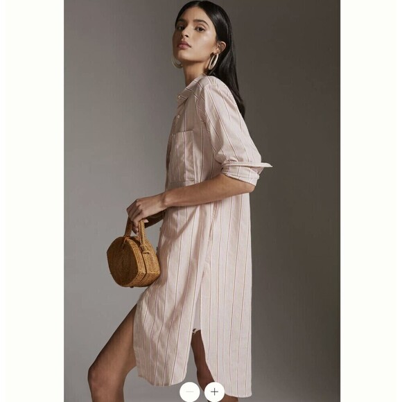 Anthropologie Long Line Cotton Shirt Cover-up Small in Neutral Motif - Picture 2 of 9